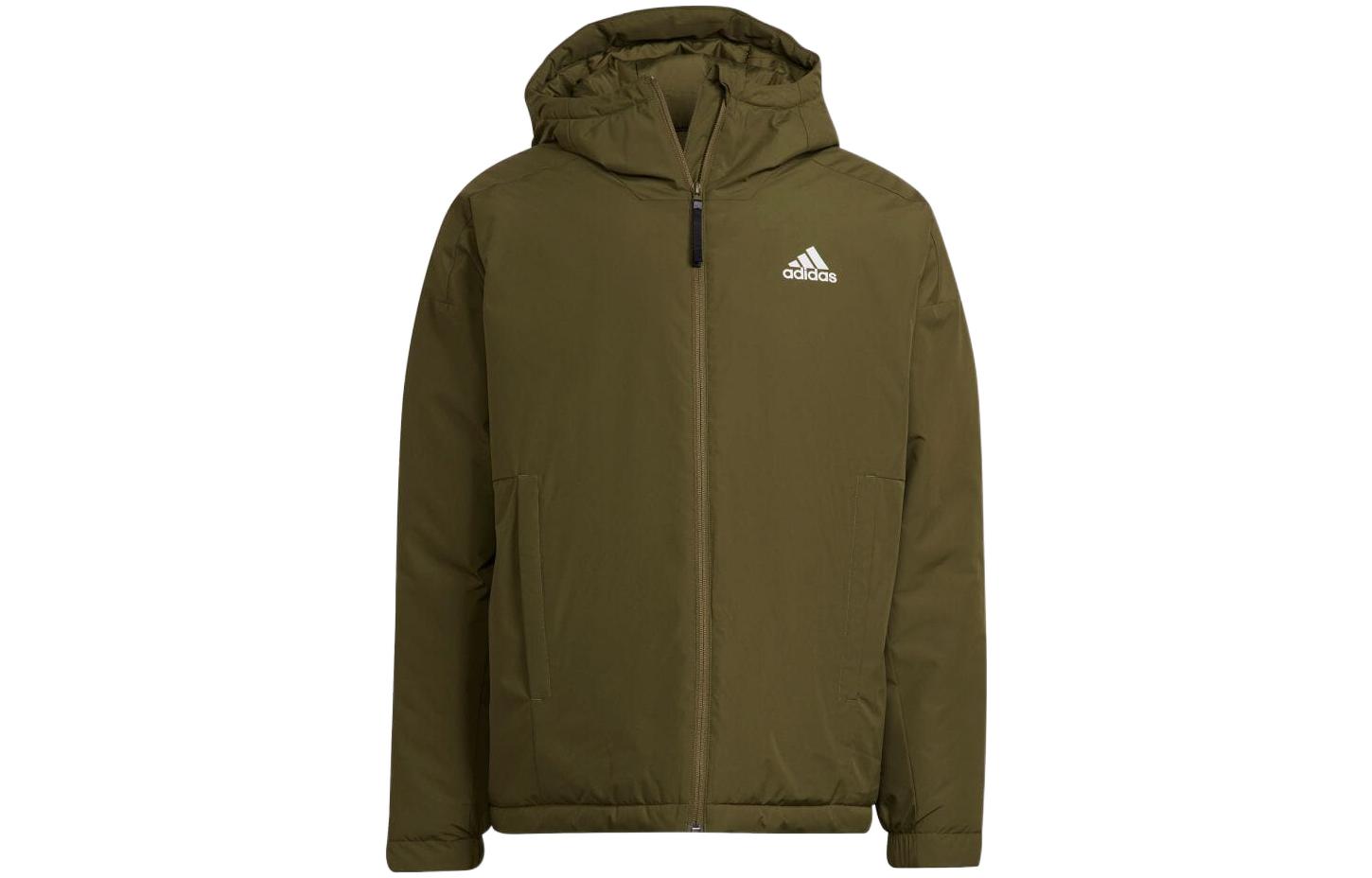 adidas TRAVEER Olive Green Letter Logo Striped Zip-Up Hooded Jacket H55342