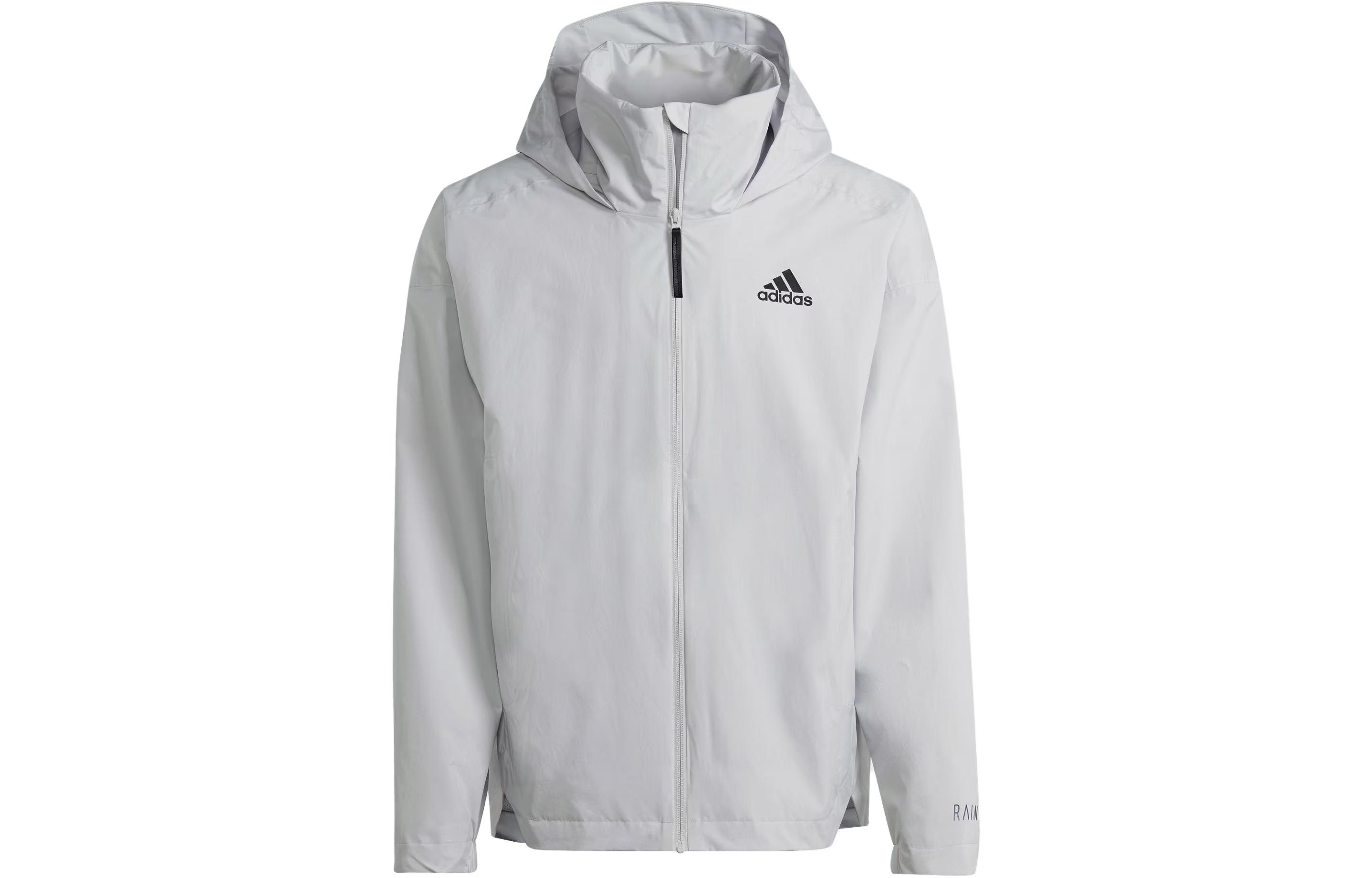 adidas TRAVEER RainRdy Jacket Light Gray 3-Stripes Colorblock Hoodie IK3145