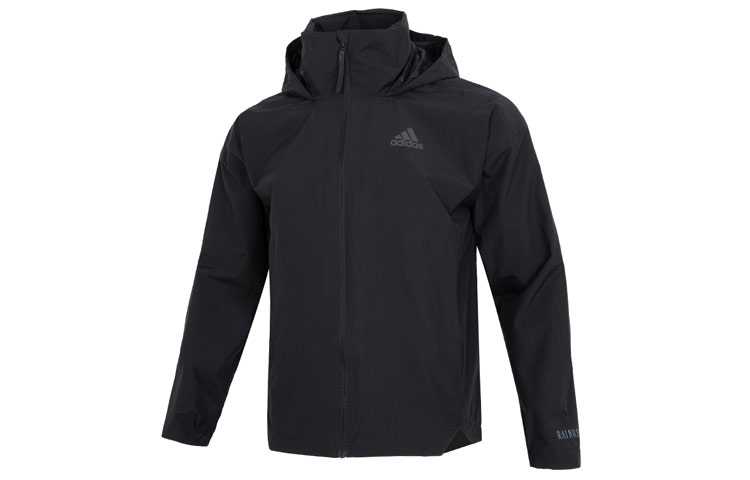 adidas Traveer RR J Black Hooded Jacket  Casual Woven Logo Stripe HG6016