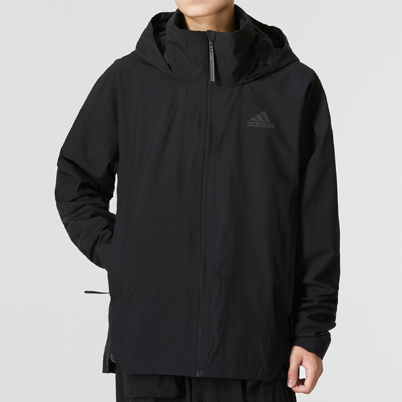 Shop adidas Traveer RR J 黑色連帽外套 休閒編織標誌條紋 HG6016