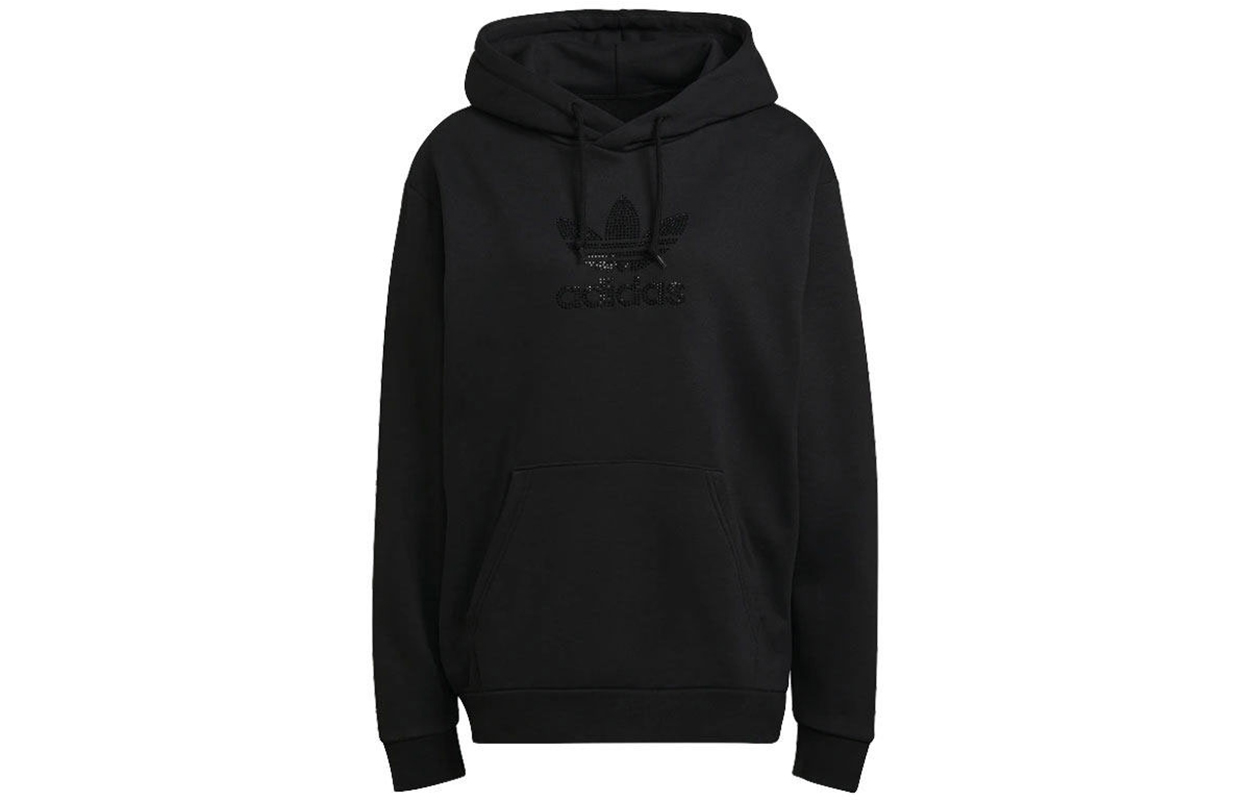 adidas Tref Rhinest HD Black Hoodie Pullover with Rhinestone Logo GN3648