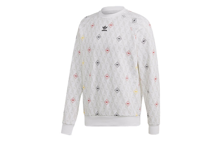 adidas Trefoil Allover Logo Print White Crewneck Sweatshirt Casualwear GD5843