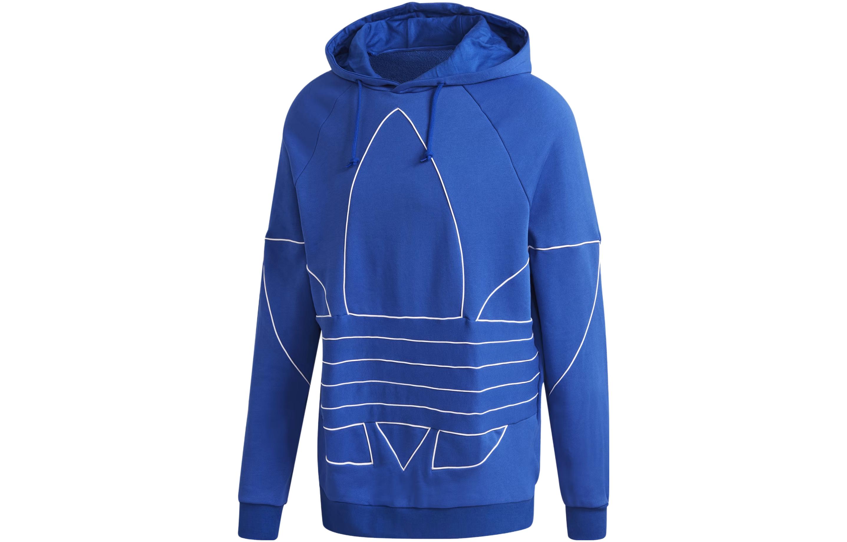 adidas Trefoil Big Outline Hoodie Blue Printed Long-Sleeve Pullover GE0822