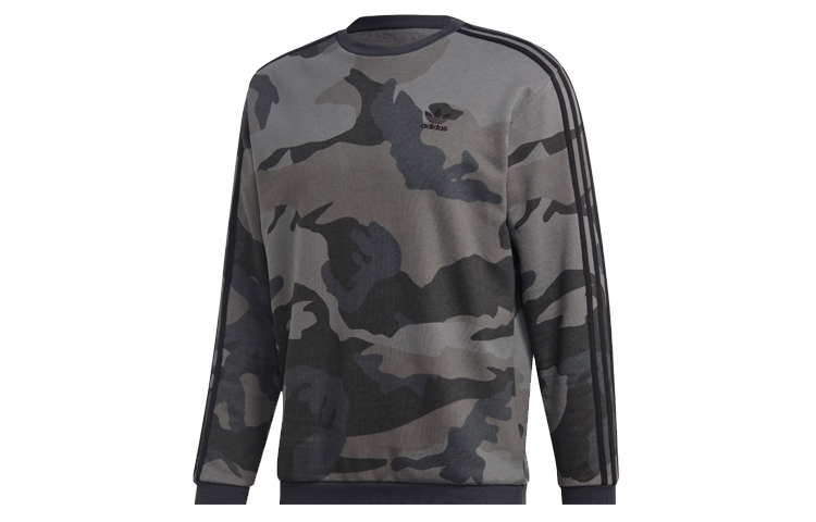 adidas Trefoil Camo Crewneck Retro Sweatshirt Grey Mens Casual Pullover ED6983