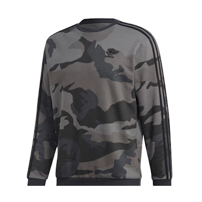 adidas Trefoil Camo Crewneck Retro Sweatshirt Grey Mens Casual Pullover ED6983