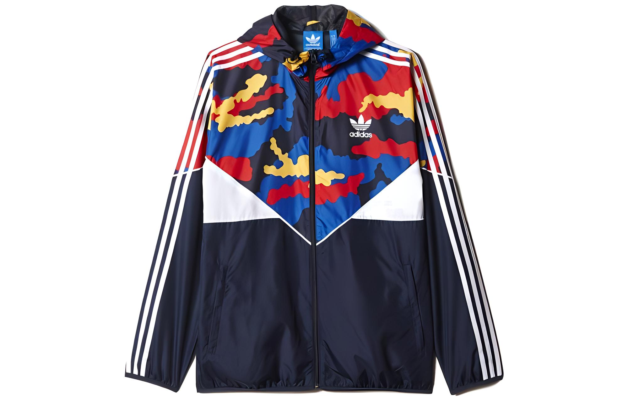 adidas Trefoil Colorblock Logo Hoodie Jacket Blue AZ3995