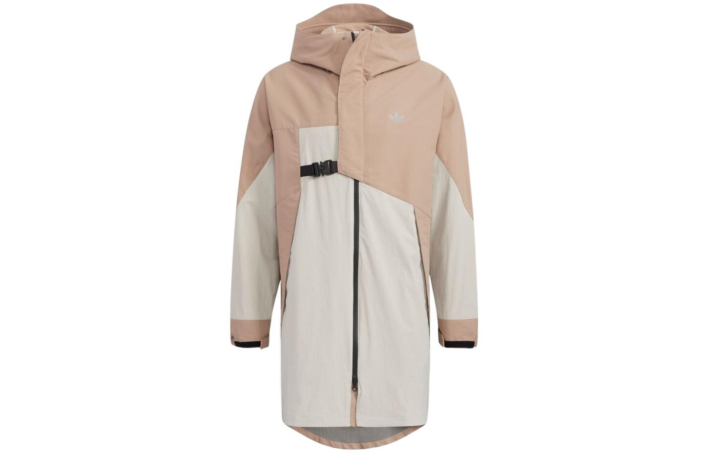 adidas Trefoil Colorblock Logo Print Loose Fit Zip Hoodie Jacket Khaki Brown Men HE6623-INTERNATIONAL