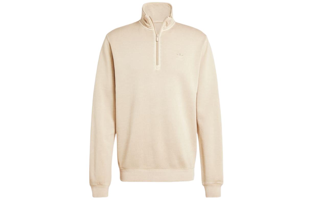 adidas Trefoil Essential Dye Half Zip Crew Sweatshirt Beige Mens Pullover IS1746