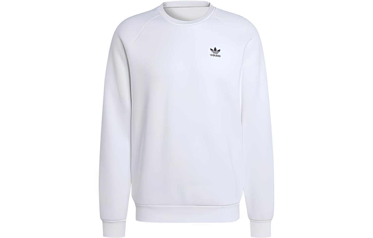 adidas Trefoil Essentials Crewneck Sweatshirt White Logo Long Sleeve IA4820