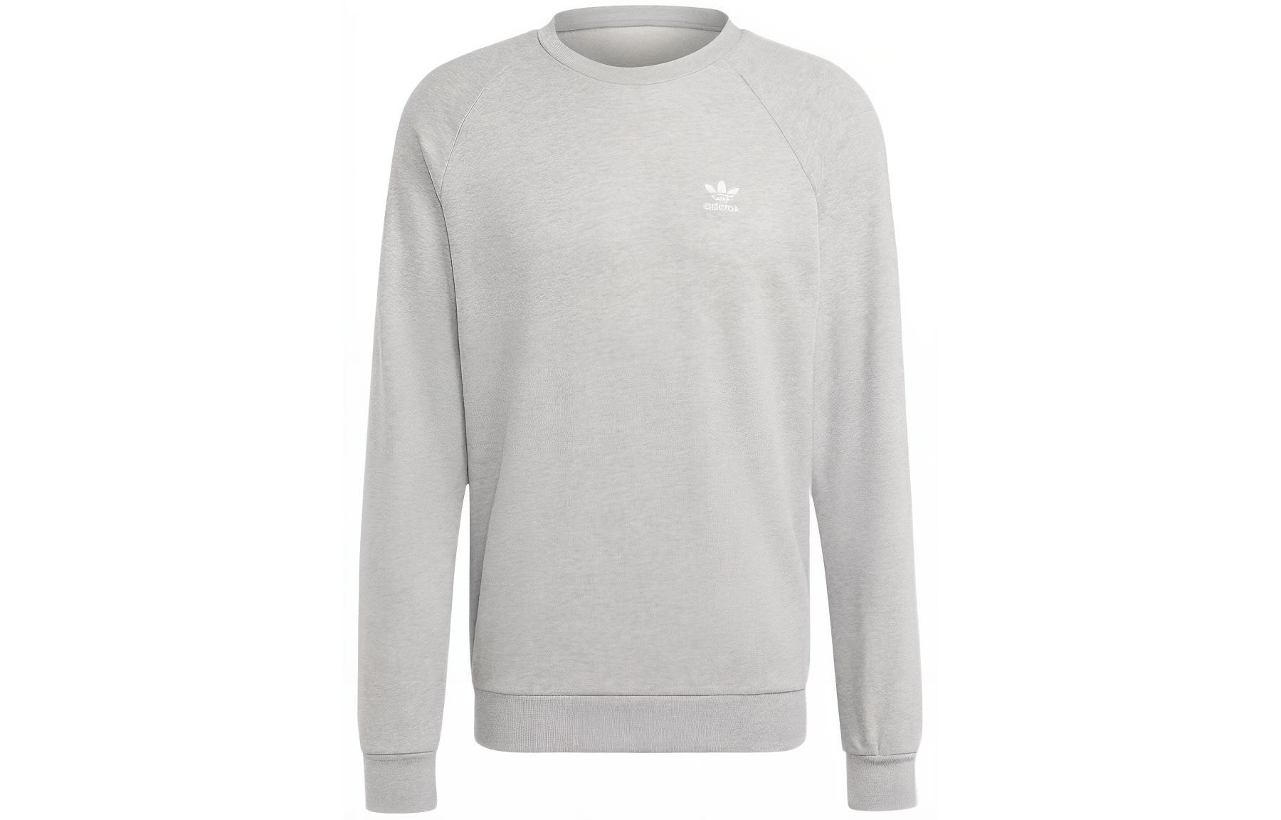 adidas Trefoil Essentials Embroidered Logo Long Sleeve Sweatshirt Men Grey IA4806