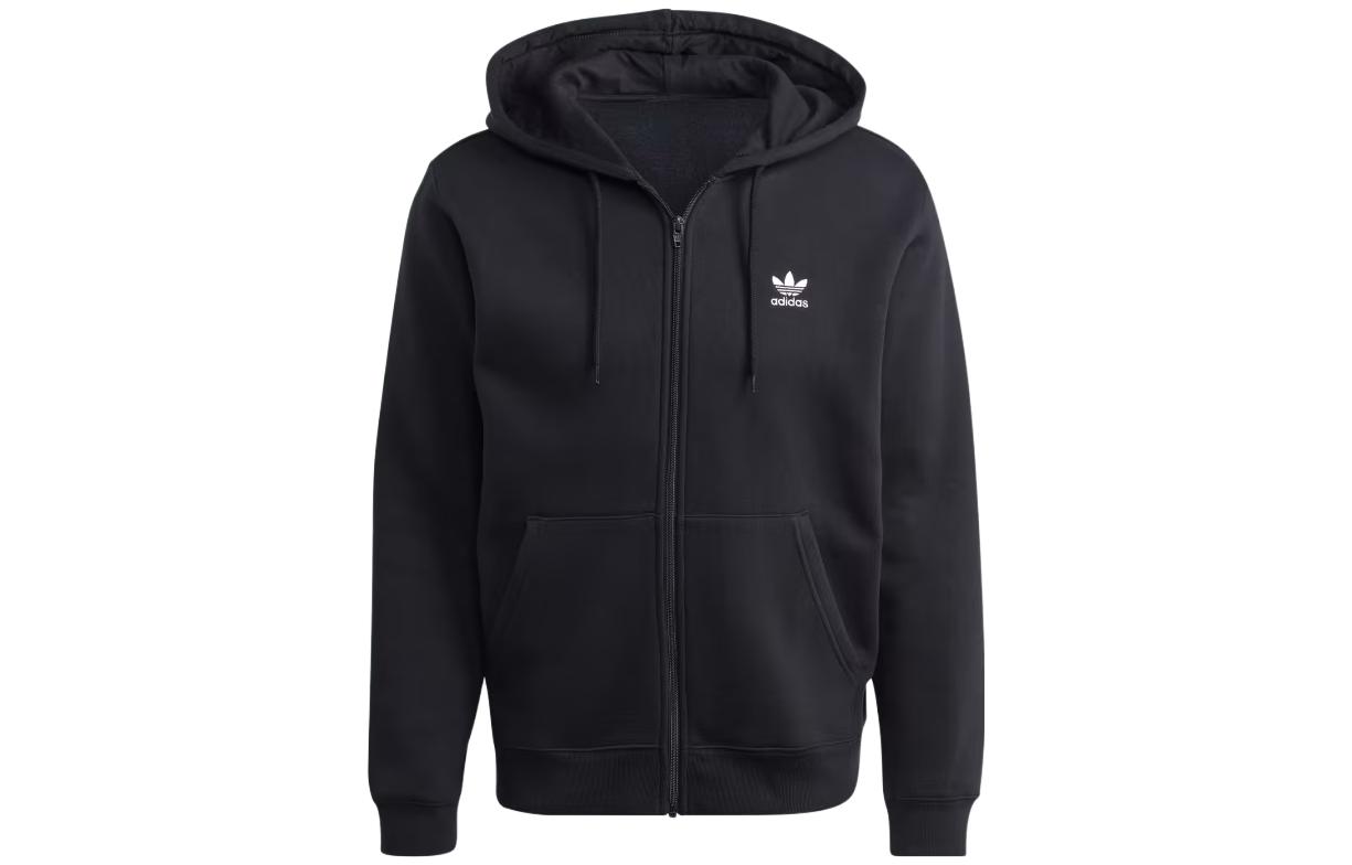 adidas Trefoil Essentials Full-Zip Hoodie Black Casual Logo Relaxed Fit IL2511