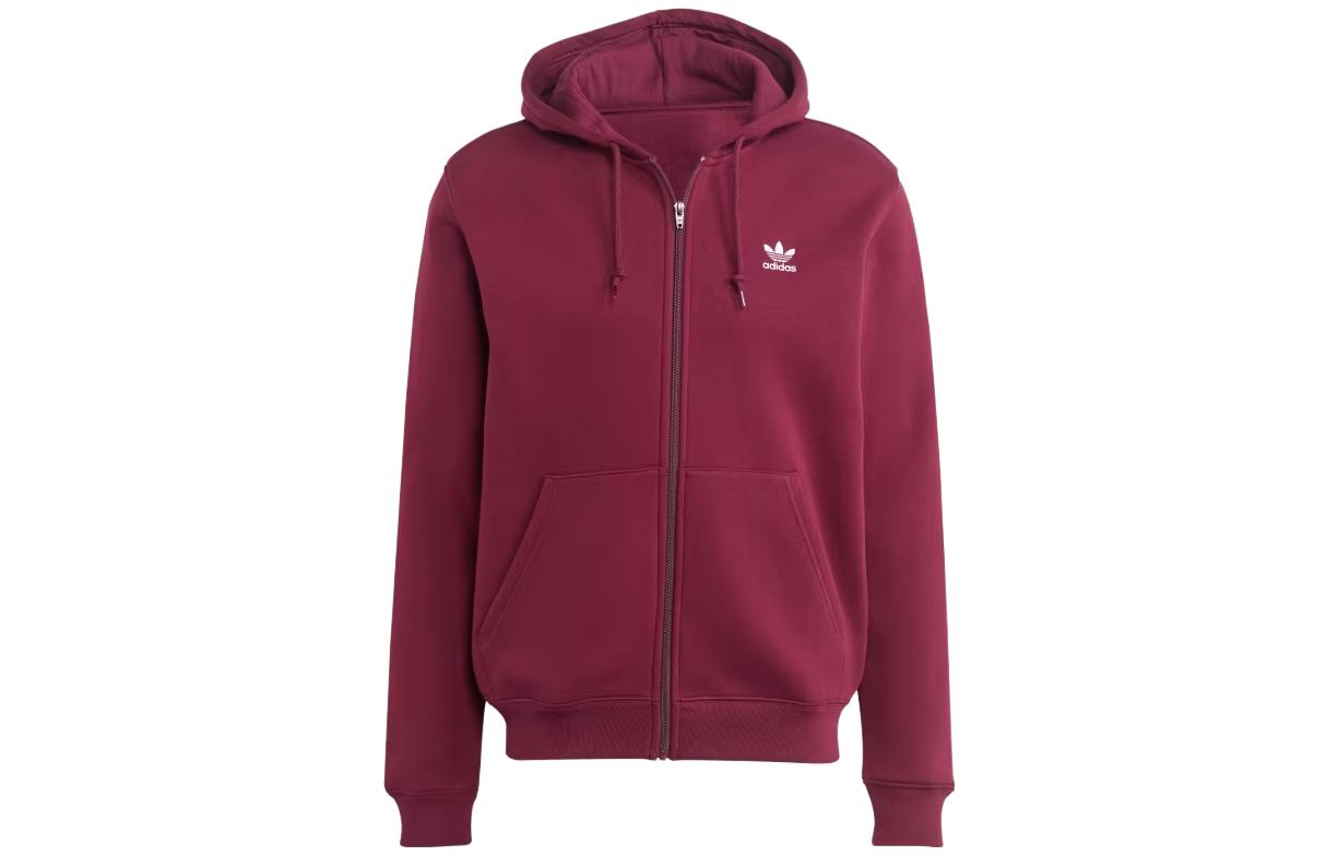 adidas Trefoil Essentials Full-Zip Hoodie Burgundy Logo Sweatshirt IL3812