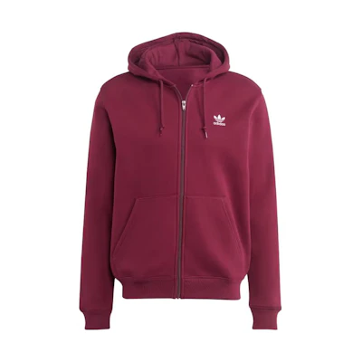 adidas Trefoil Essentials Full-Zip Hoodie Burgundy Logo Sweatshirt IL3812