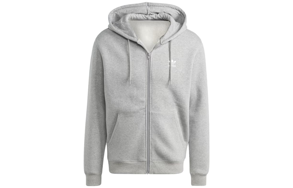 adidas Trefoil Essentials Full-Zip Hoodie Grey Logo Oversized Fit IL2516