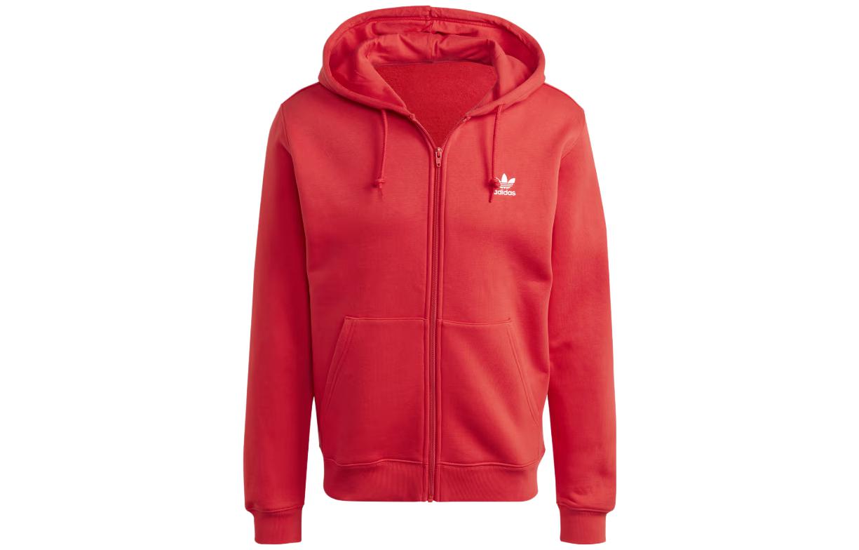 adidas Trefoil Essentials Full-Zip Hoodie Red Casual Logo Sweatshirt IL2522