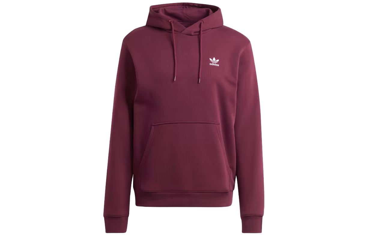 adidas Trefoil Essentials Hoodie Brown Red Logo Pullover Sweatshirt II5792