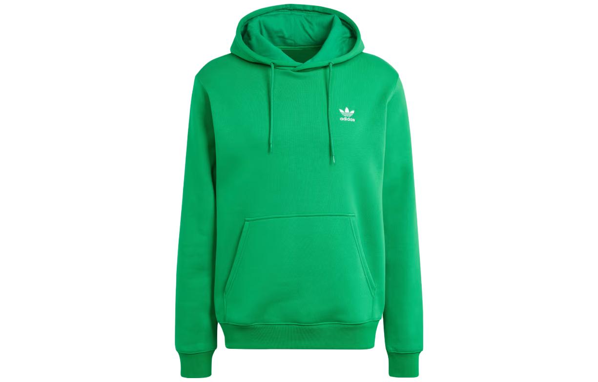adidas Trefoil Essentials Hoodie Green Solid Color Logo Pullover IM4528