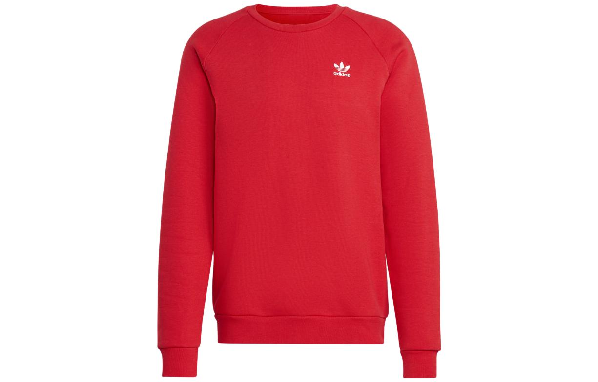 adidas Trefoil Essentials Red Crewneck Sweatshirt Long Sleeve Pullover IA4821
