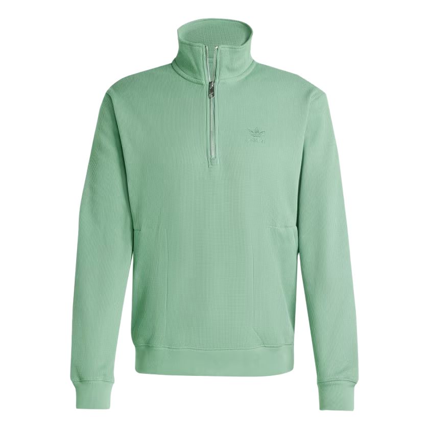 adidas Trefoil Essentials Waffle Half-Zip Green Sweatshirt - Casual Comfort IY2306