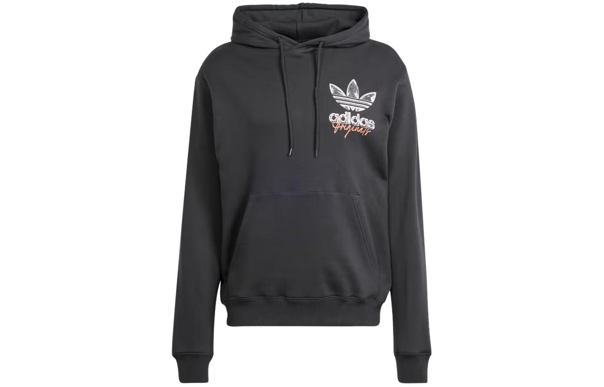 adidas Trefoil Hoodie Black Sweatshirt with Double-Sided Logo Print IM9678