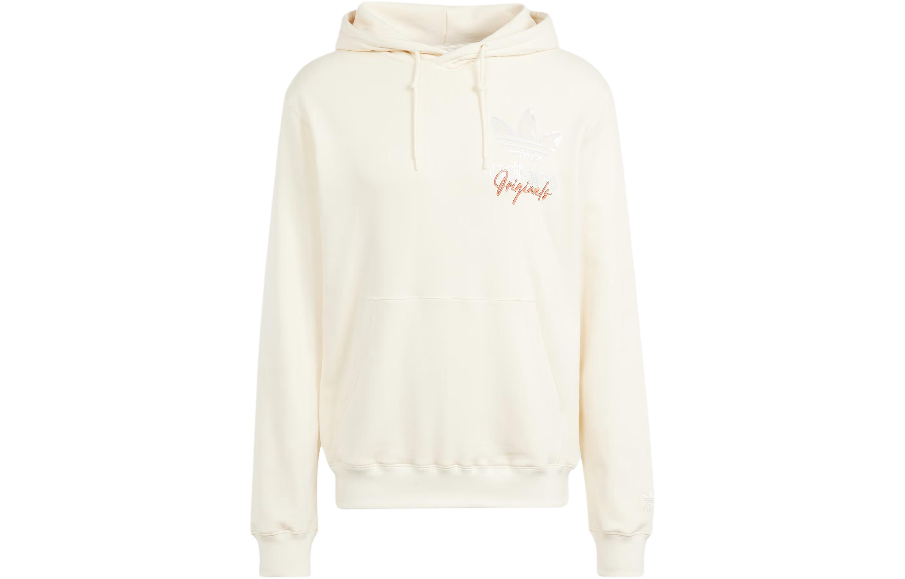 adidas Trefoil Hoodie Cream Graphic Logo Print Pullover IS2914