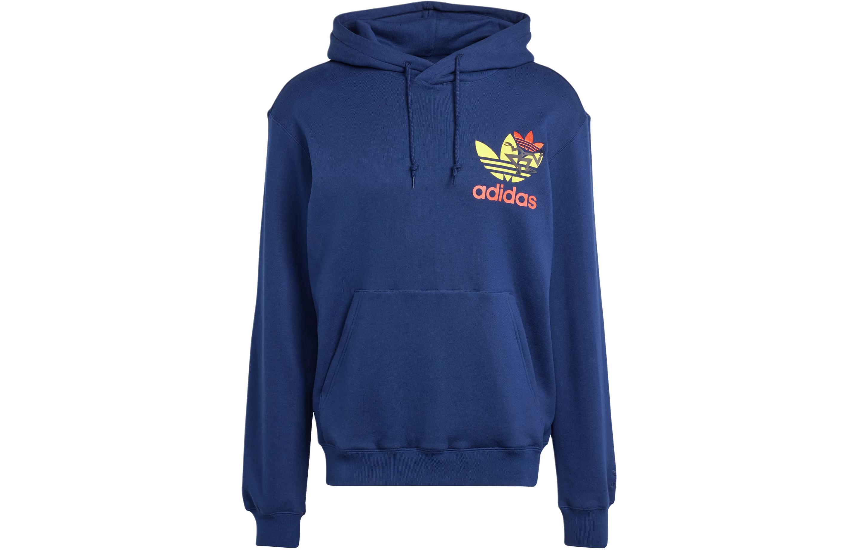 adidas Trefoil Hoodie Navy Blue Logo Printed Long Sleeve Pullover IM9682