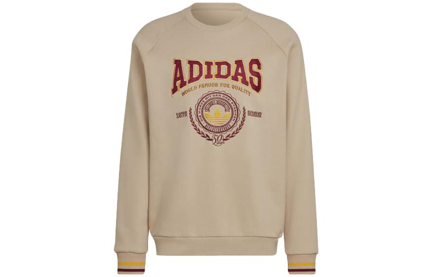 adidas Trefoil Letter Print Crewneck Sweatshirt Magic Beige - Long Sleeve HY6042