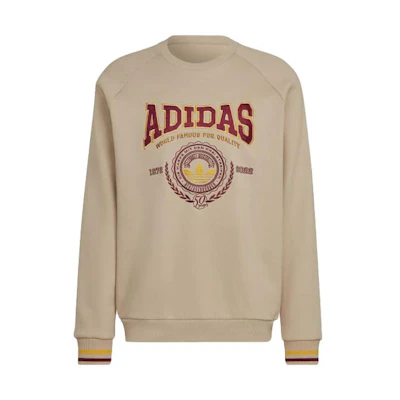 adidas Trefoil Letter Print Crewneck Sweatshirt Magic Beige - Long Sleeve HY6042
