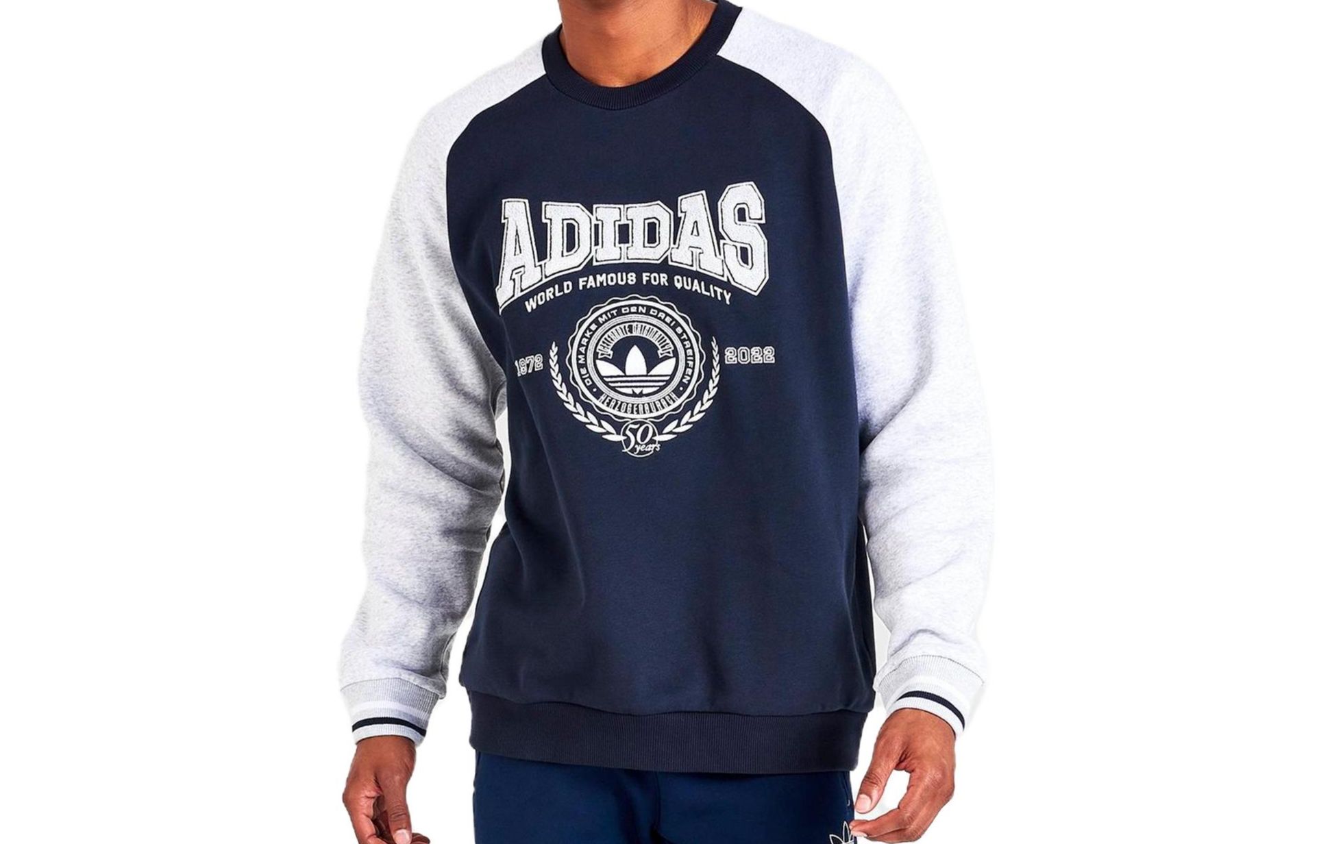 adidas Trefoil Letter Print Crewneck Sweatshirt Unisex Grey Blue HY6041-408