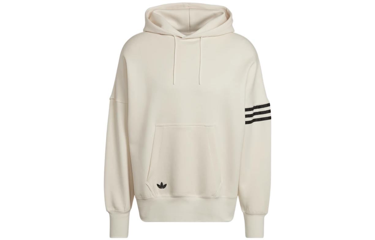 adidas Trefoil Logo Beige Striped Drawstring Hoodie Long Sleeve HM1870