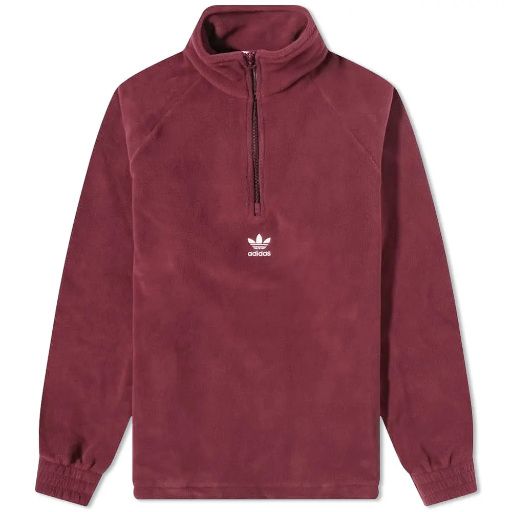 adidas Trefoil Logo Embroidered Fleece High Neck Pullover Sweatshirt Men Maroon H06681