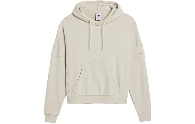 adidas Trefoil Logo Embroidered Hoodie Beige Unisex HK9899