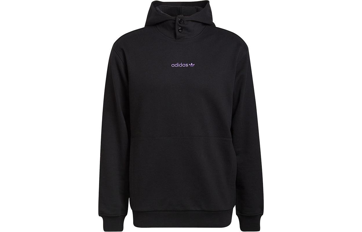 adidas Trefoil Logo Embroidered Hoodie Black Casualwear HN0381