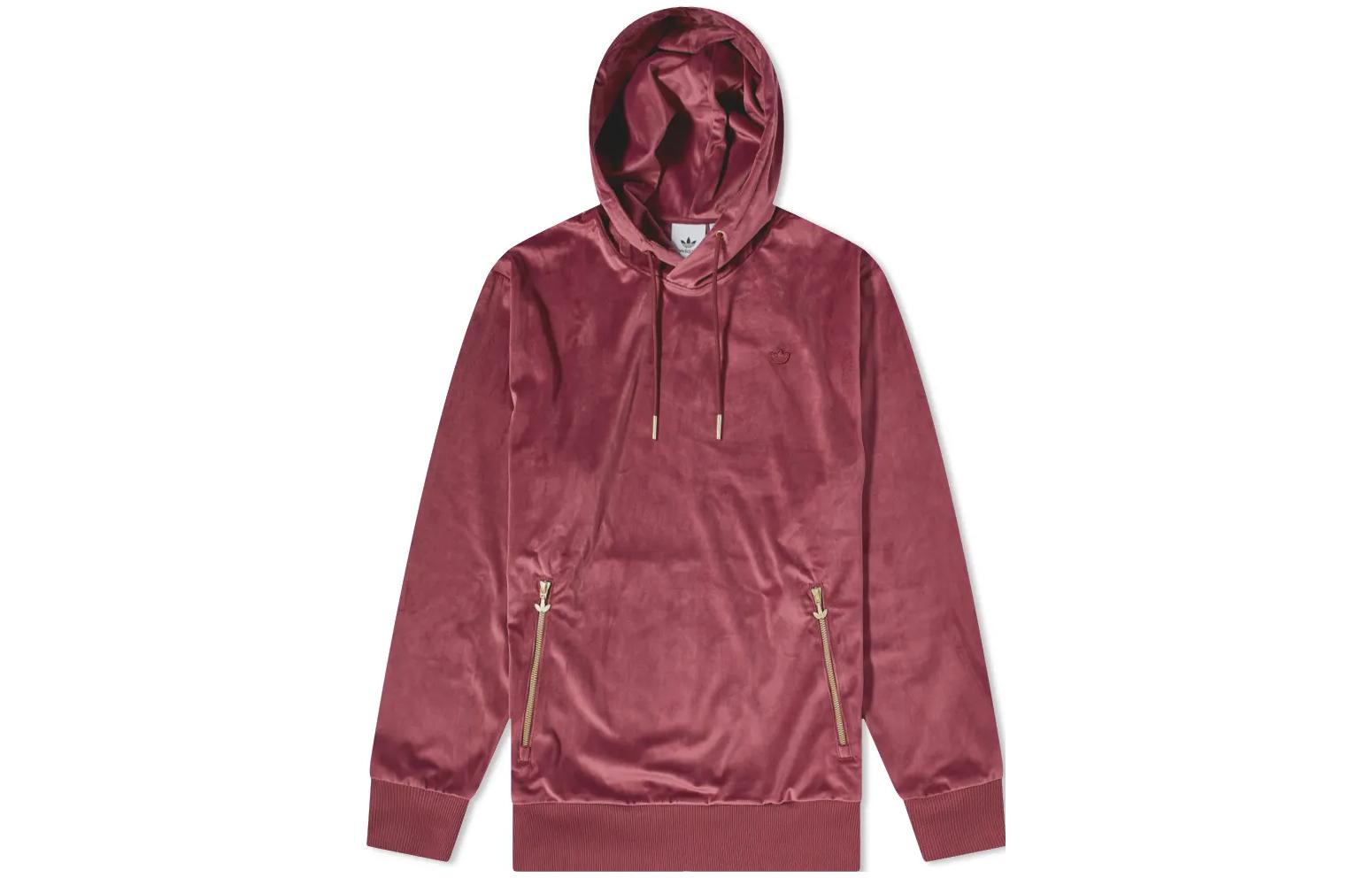 adidas Trefoil Logo Embroidered Pullover Hoodie Men’s Maroon with Metal Zipper Details H09178