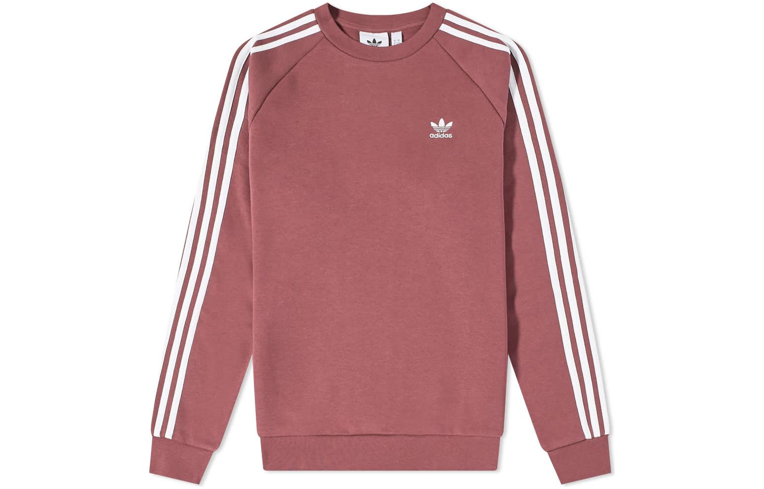 adidas Trefoil Logo Embroidered Striped Crewneck Sweatshirt Red HE9484