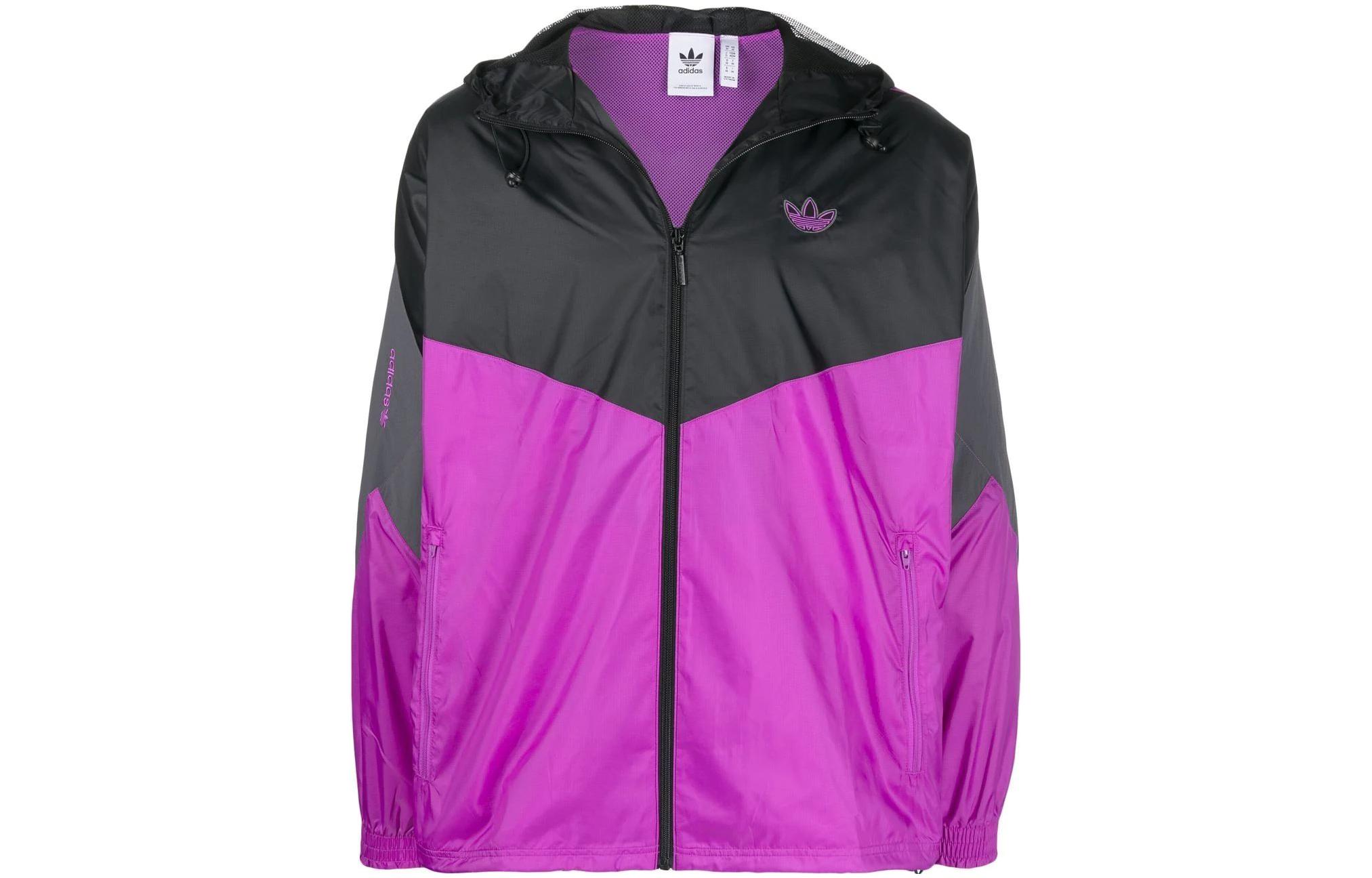 adidas Trefoil Logo Embroidered Zip-Up Drawstring Hoodie Jacket Purple () HE4711