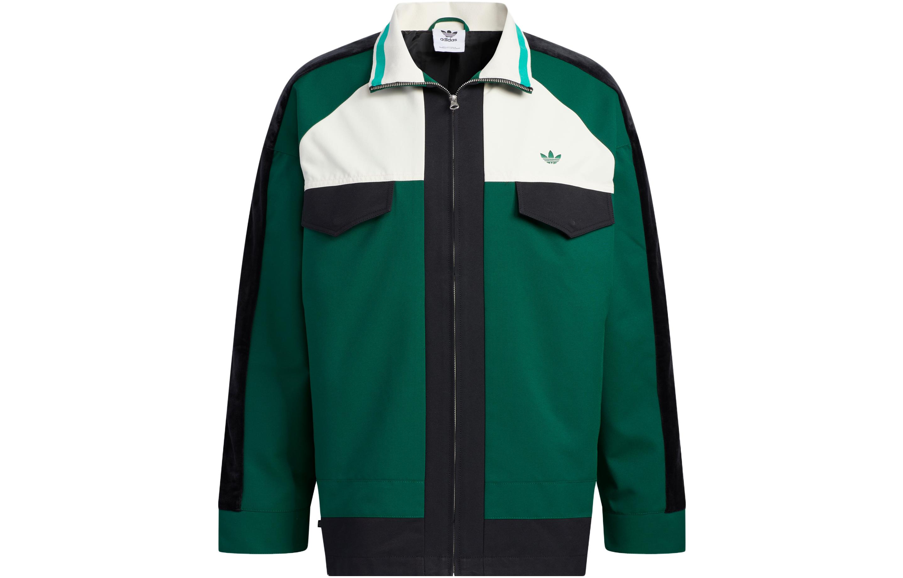 adidas Trefoil Logo Embroidered Zip Retro Track Jacket Men’s Dark Green HY7238