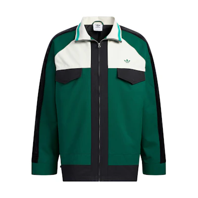 adidas Trefoil Logo Embroidered Zip Retro Track Jacket Men’s Dark Green HY7238
