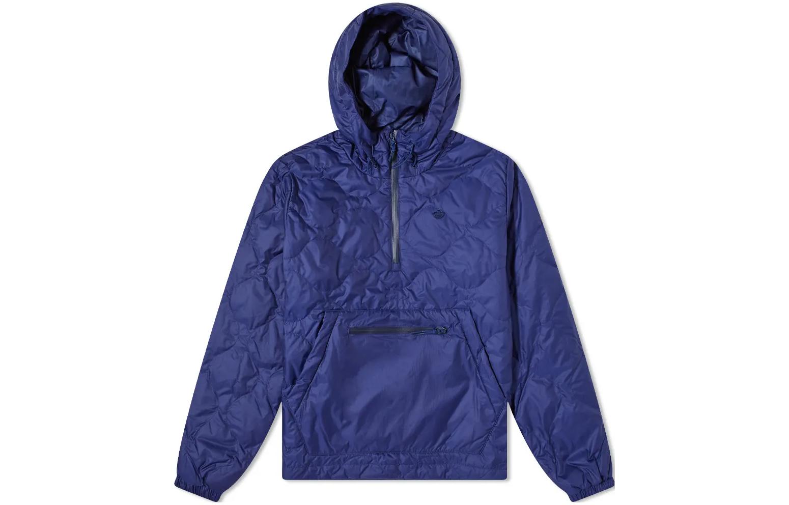 adidas Trefoil Logo Half-Zip Pullover Hoodie Jacket Blue H13589