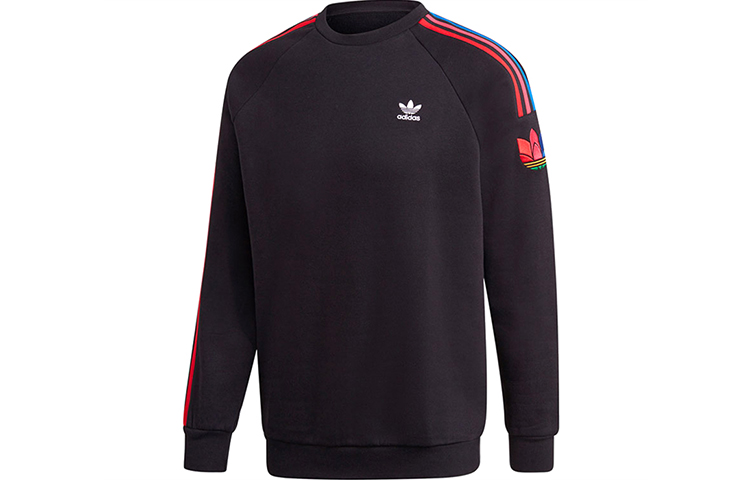 adidas Trefoil Logo Print Crewneck Sweatshirt with Stripes Black - GE0804