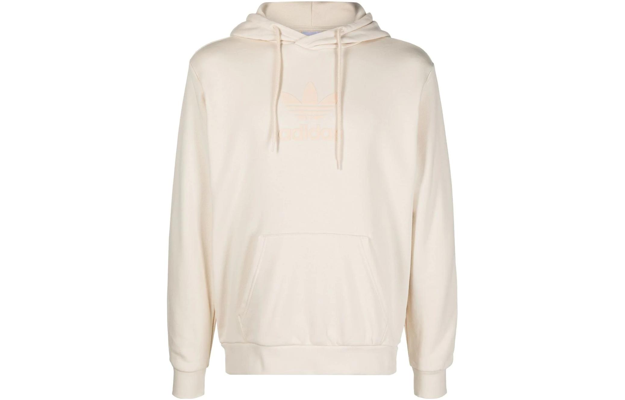 adidas Trefoil Logo Print Hoodie White Long Sleeve Pullover HK27900
