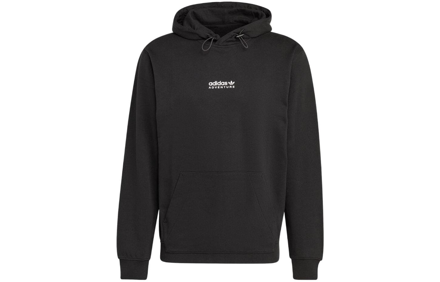 adidas Trefoil Logo Print Pullover Hoodie Black IC2358