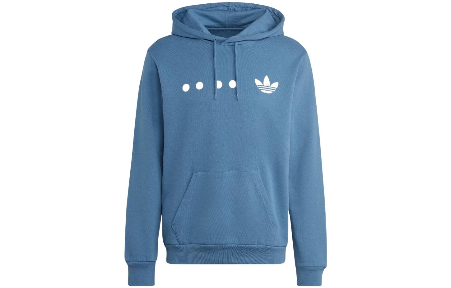 adidas Trefoil Logo Printed Hoodie Unisex Gray Blue HK2762