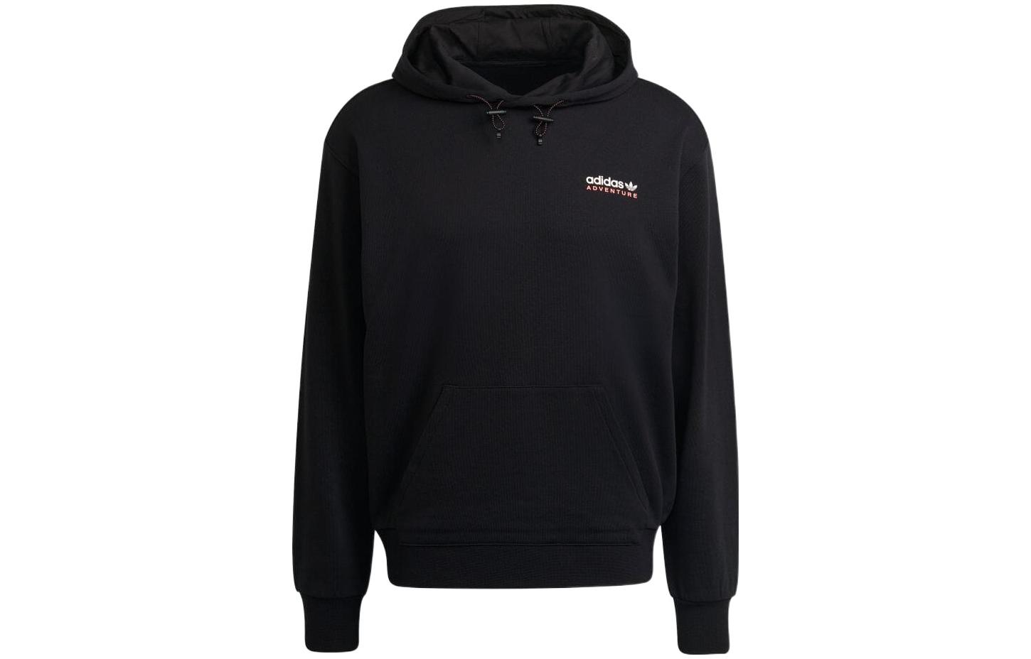 adidas Trefoil Logo Printed Pullover Hoodie Black HF4766