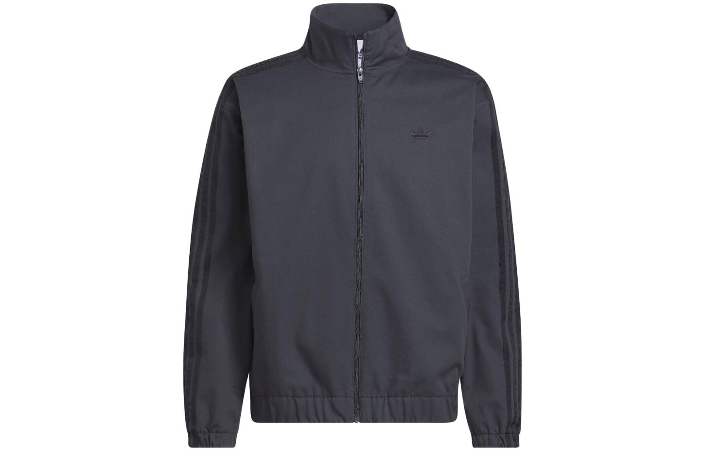 adidas Trefoil Logo Printed Stripe Zip-Up Track Jacket Unisex Carbon/Black HY2728