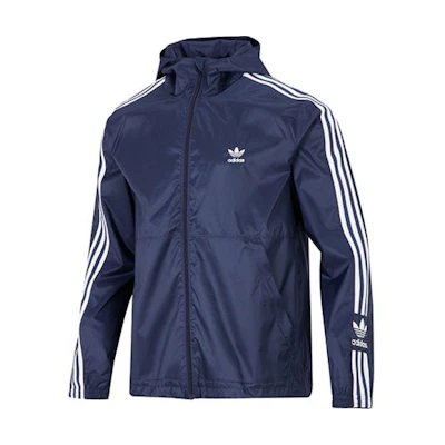 adidas Trefoil Logo Striped Woven Hooded Jacket Navy Blue - Casual Sportswear HC2007