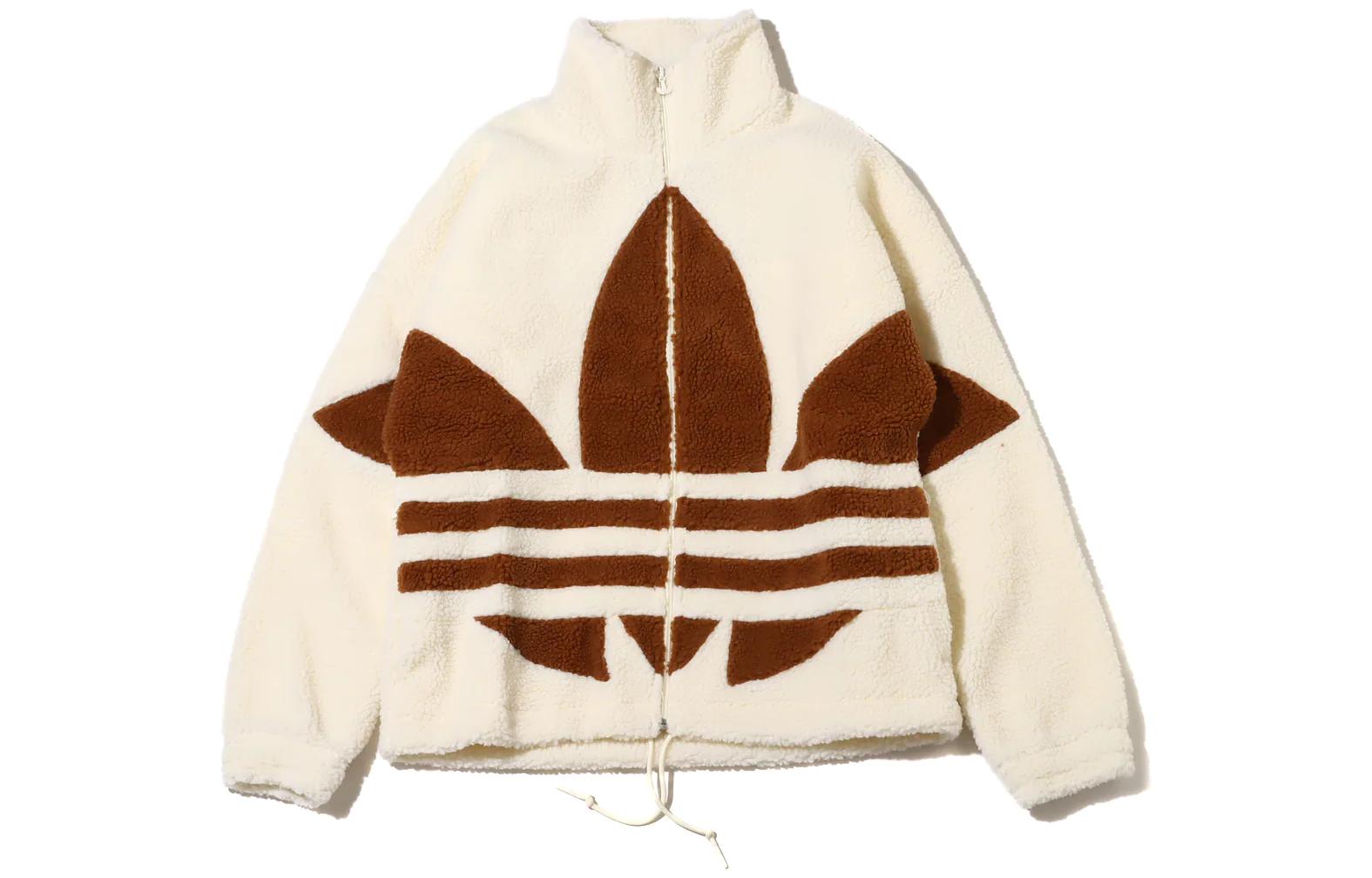 adidas Trefoil Logo Zip-Up Stand Collar Beige Jacket Unisex Long Sleeve HR3181