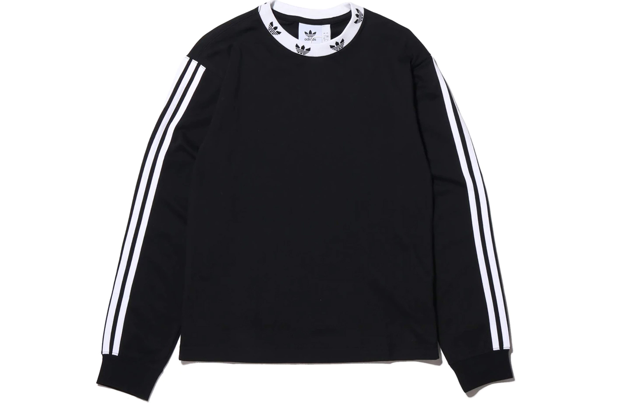 adidas Trefoil Rib LS Tee Pullover Sweatshirt with Logo Embroidery Black FM1506