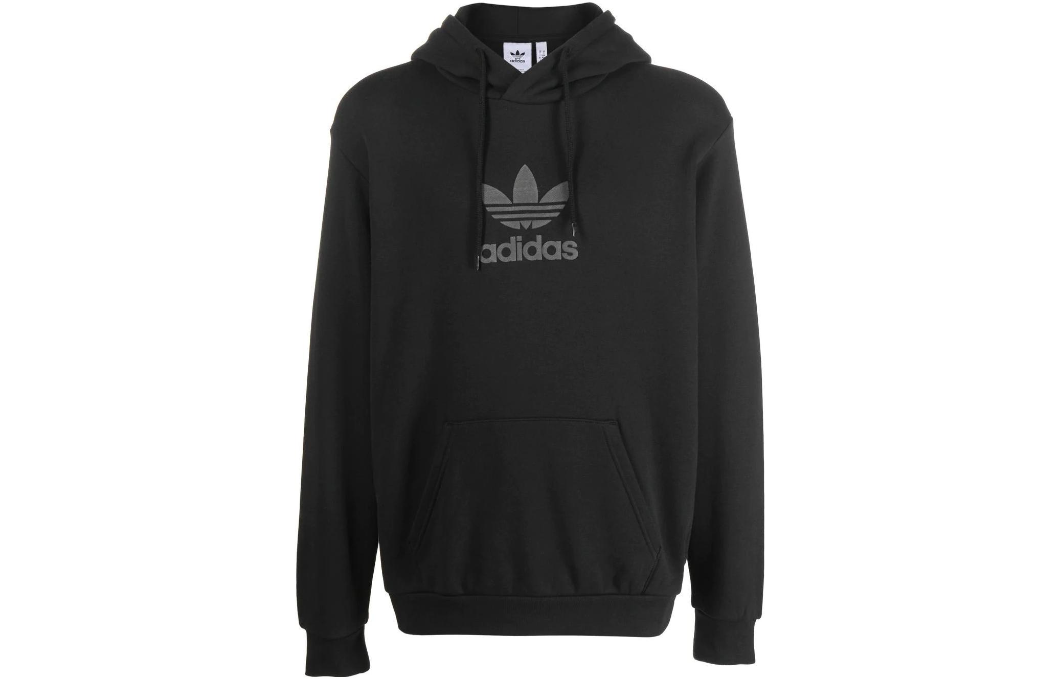adidas Trefoil Series Black Embroidered Logo Drawstring Hoodie HS8895