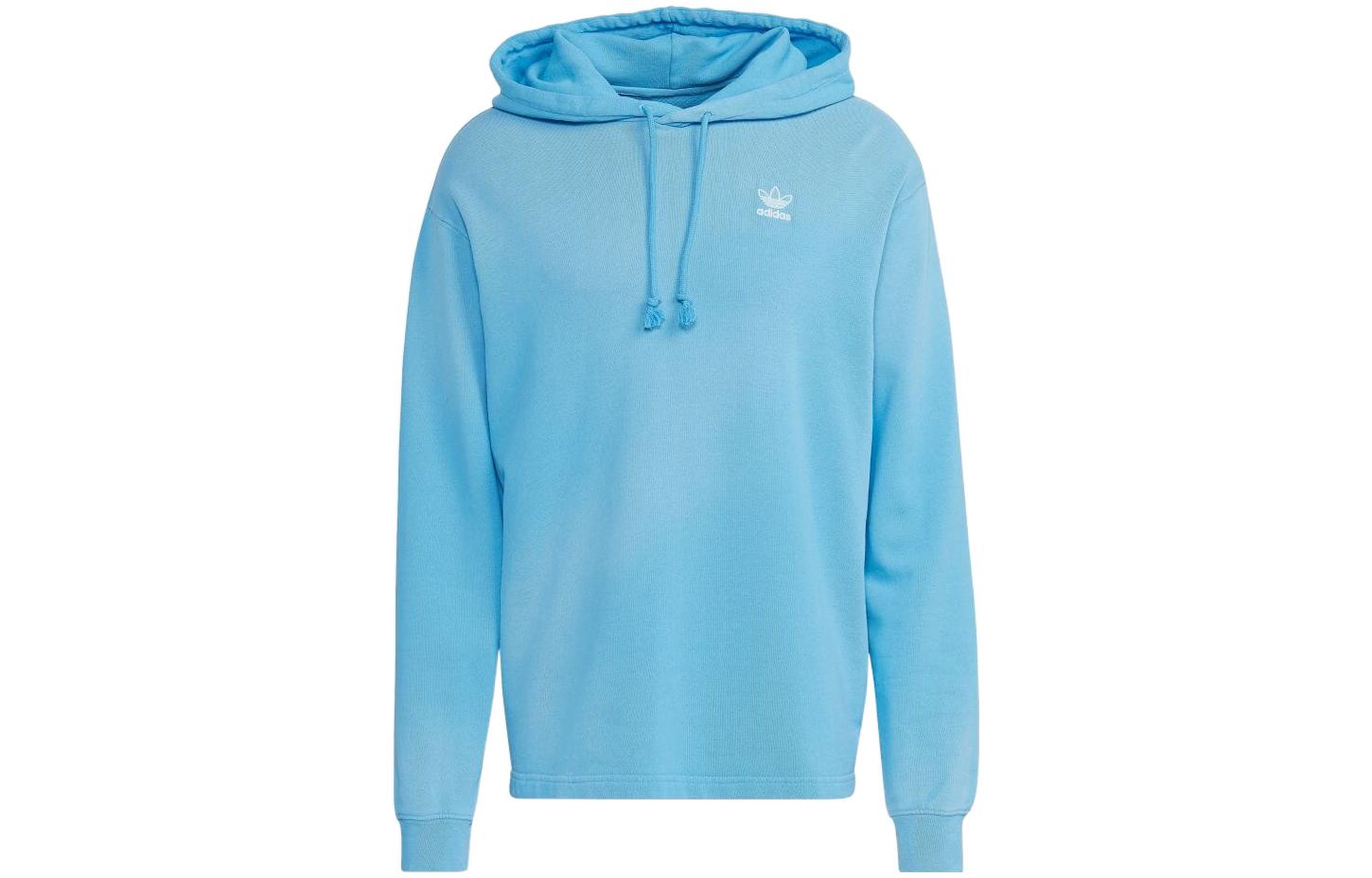 adidas Trefoil Solid Color Logo Embroidered Drawstring Hoodie Blue Mens HK7508